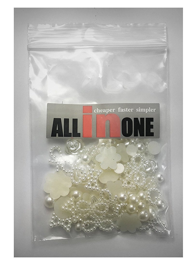 ALL in ONE Assorted Cream Hearts, Stars, Flowers, Bows, Pearls Flat Back Cabochon (Pearl-50 Gram) - Image 3
